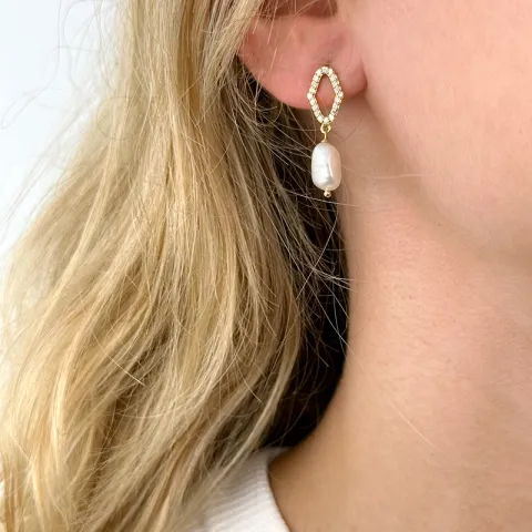 parel oorbellen in verguld sterlingzilver