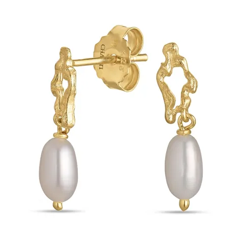 parel oorbellen in verguld sterlingzilver - Lumé Etched