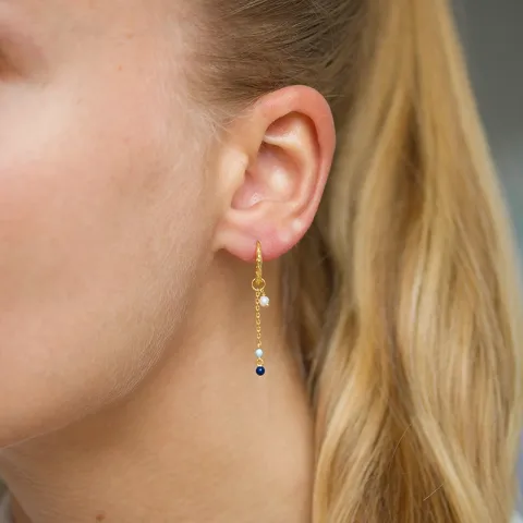 13 mm lange blauwe creool in verguld sterlingzilver