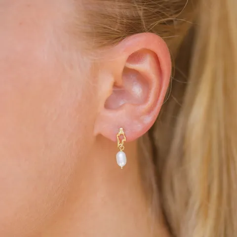 parel oorbellen in verguld sterlingzilver - Lumé Etched