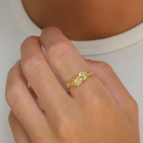 blauwe zirkoon ring in verguld sterlingzilver