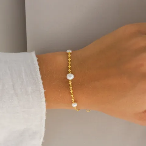 parel armband in verguld sterlingzilver 16 plus 3 cm x 6,9 mm