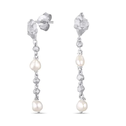 lange parel oorbellen in zilver - Lumé Etched