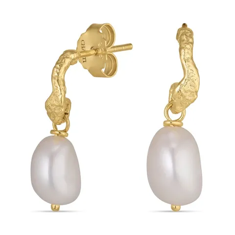 parel oorbellen in verguld sterlingzilver - Lumé Etched