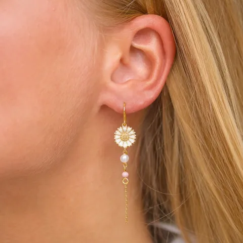 margriet pink ketting oorbellen in verguld zilver