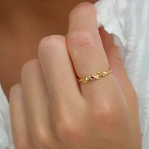 veelkleurig zirkoon ring in verguld sterlingzilver