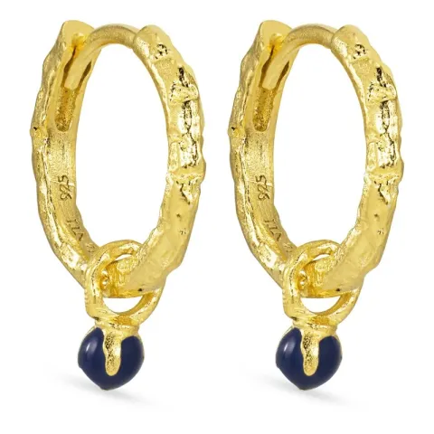 blauwe emaille creool in verguld sterlingzilver