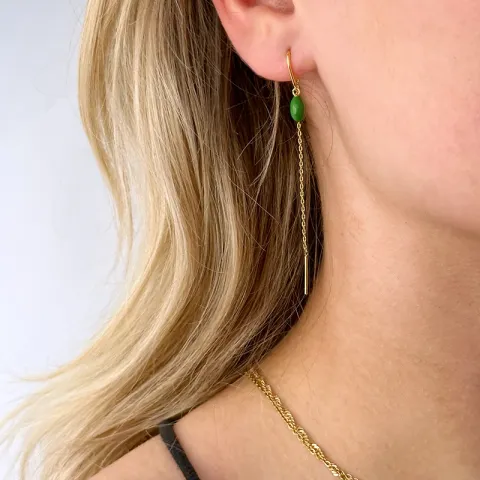 groene emaille ketting oorbellen in verguld sterlingzilver