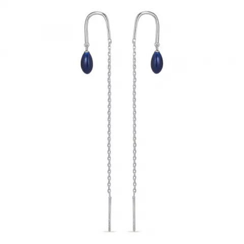 blauwe emaille ketting oorbellen in zilver