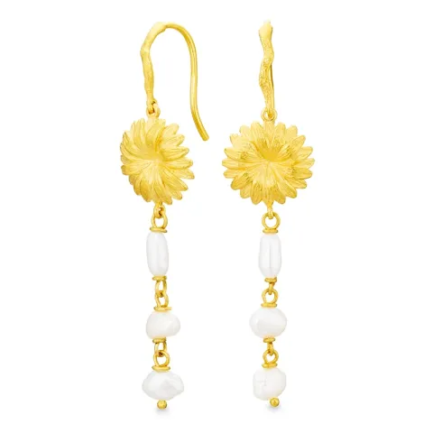 lange bloem ketting oorbellen in verguld messing - Eliné