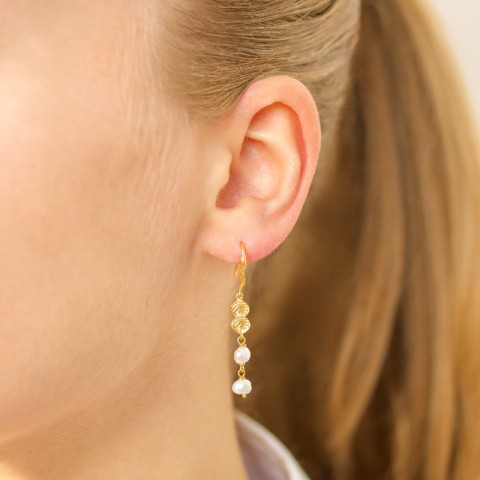 parel ketting oorbellen in verguld messing - Eliné