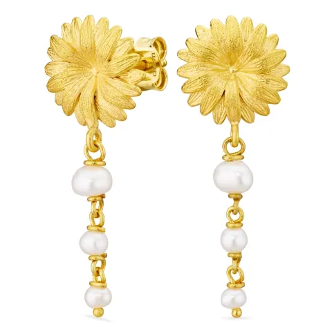 bloem parel ketting oorbellen in verguld messing - Eliné