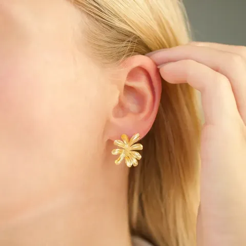 bloem oorbellen in verguld messing - Eliné