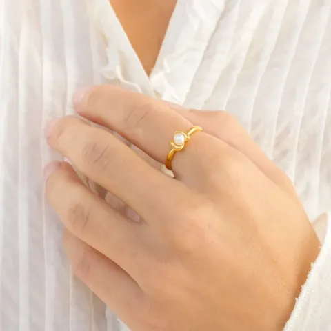 parel ring in verguld messing - Eliné