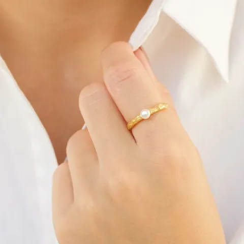 parel ring in verguld messing - Eliné