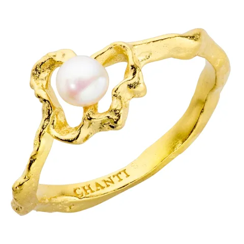 parel ring in verguld messing - Eliné