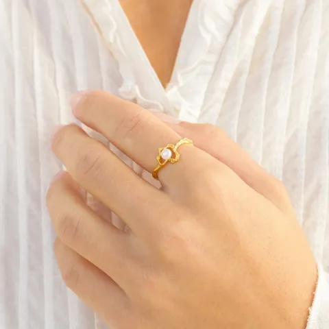 parel ring in verguld messing - Eliné