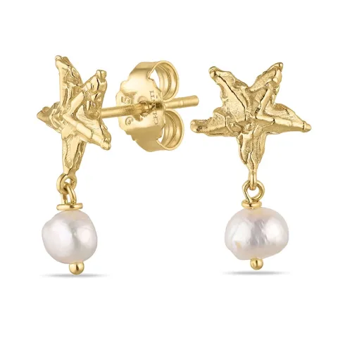 zeester parel oorbellen in verguld messing - Eliné