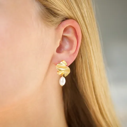 parel oorbellen in verguld messing - Eliné