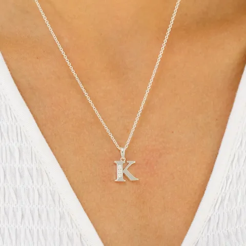 letter k zirkoon hanger in zilver