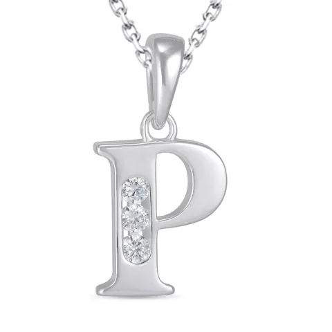 letter p zirkoon ketting in zilver met hanger in zilver