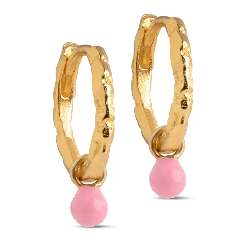 13 mm Enamel Belle roze creool in verguld sterlingzilver roze emaille
