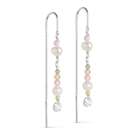 Enamel Sofia roze ketting oorbellen in zilver