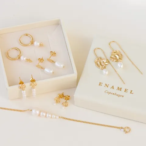 Enamel Kai Pearl parel ketting oorbellen in verguld sterlingzilver