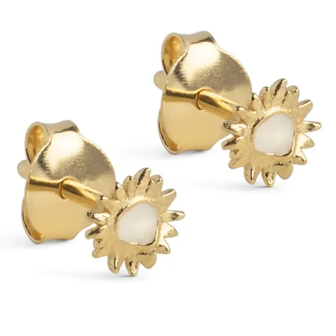 Enamel Mini Sunshine zon Daisy oorsteker in verguld sterlingzilver