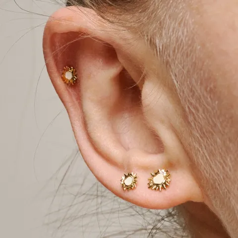 Enamel Mini Sunshine zon Daisy oorsteker in verguld sterlingzilver