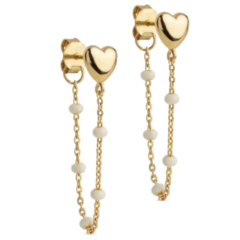 Enamel Lola Heart hart Daisy ketting oorbellen in verguld sterlingzilver witte emaille