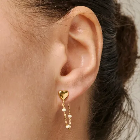 Enamel Lola Heart hart Daisy ketting oorbellen in verguld sterlingzilver witte emaille