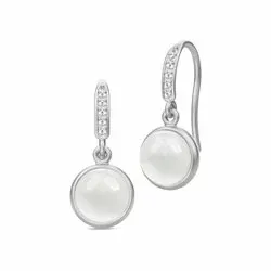 Julie Sandlau Luna oorbellen in satijn gerodineerd sterling zilver witte maansteen witte zirkoon