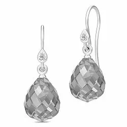 Julie Sandlau Droplet druppelvormig grijs kristal oorbellen in satijn gerodineerd sterling zilver grijs kristal witte zirkoon