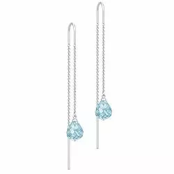 Julie Sandlau lange kristal oorbellen in satijn gerodineerd sterling zilver blauwe kristallen