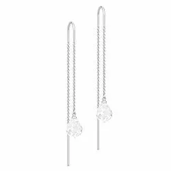 Lange Julie Sandlau druppelvormig kristal oorbellen in satijn gerodineerd sterling zilver witte kristallen