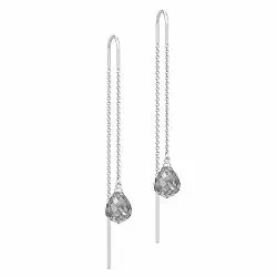Julie Sandlau lange kristal oorbellen in satijn gerodineerd sterling zilver grijs kristal