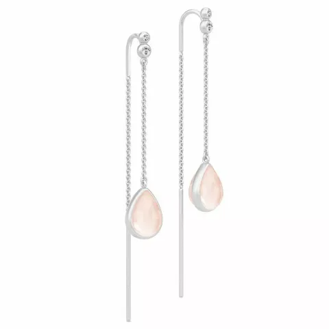 Lange julie sandlau druppel kristal oorbellen in satijn gerodineerd sterling zilver roze kristallen witte zirkoon