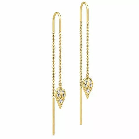 Lange julie sandlau veer zirkoon oorbellen in verguld sterlingzilver witte zirkonen
