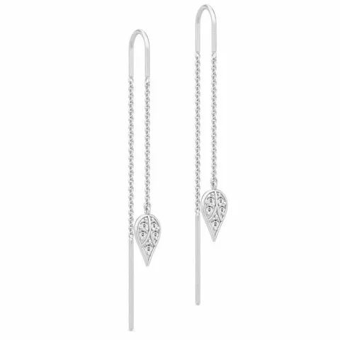 Lang julie sandlau veer zirkoon oorbellen in satijn gerodineerd sterling zilver witte zirkonen