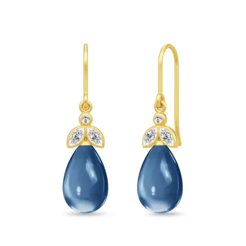 Julie Sandlau blauwe kristal oorbellen in verguld sterlingzilver blauwe kristal witte zirkoon