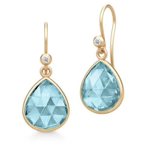 Julie Sandlau Lea oorbellen in verguld sterlingzilver blauwe kristal witte zirkoon