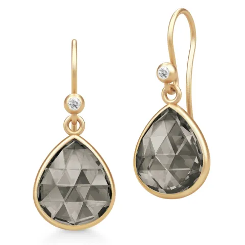 Julie Sandlau Lea oorbellen in verguld sterlingzilver bruin kristal witte zirkoon