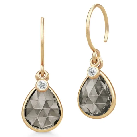 Julie Sandlau Leela oorbellen in verguld sterlingzilver bruin kristal witte zirkoon