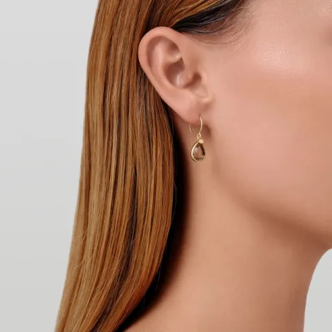 Julie Sandlau Leela oorbellen in verguld sterlingzilver bruin kristal witte zirkoon