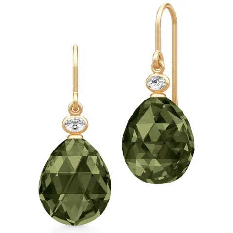 Julie Sandlau Ofelia oorbellen in verguld sterlingzilver groen kristal witte zirkoon