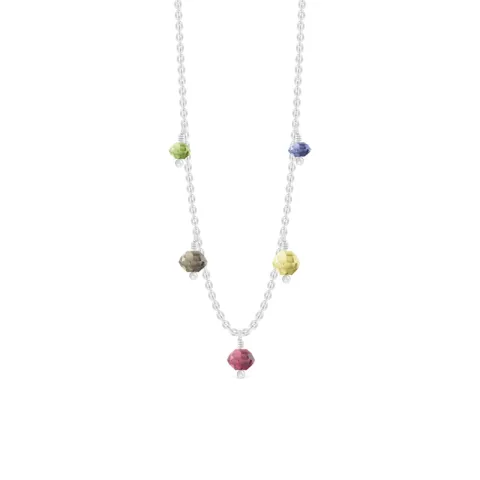 ID Fine IDN026SLMULTI Ibiza ketting in zilver groen peridoot rookkleurige kwarts rode rhodoliet citroen topaas blauwe ioliet
