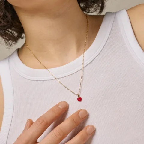 Enamel Amore hart ketting in verguld sterlingzilver rode emaille