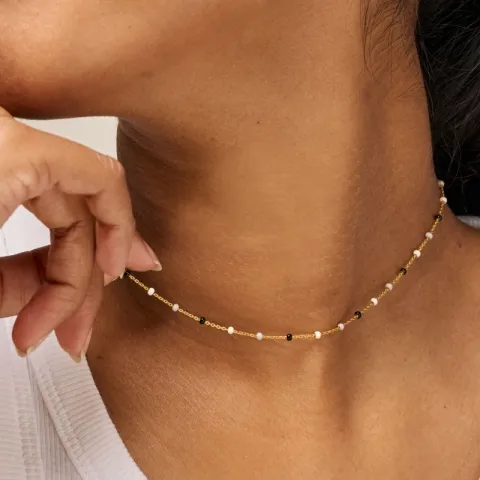 Enamel Lola Salt’n’Pepper ketting in verguld sterlingzilver