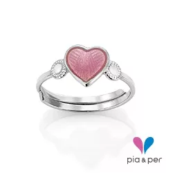 Pia en Per hart ring in zilver roze emaille